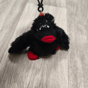 Plush Black Bird Crow Keyring Bag Clip Plushie Charm Red Lips Feet