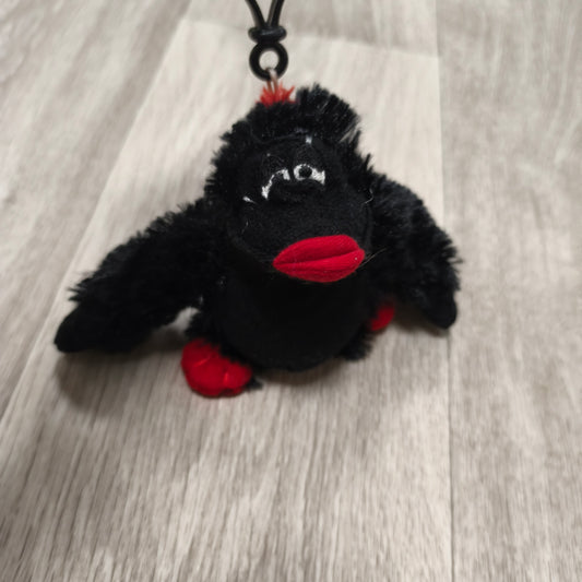 Plush Black Bird Crow Keyring Bag Clip Plushie Charm Red Lips Feet