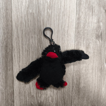 Plush Black Bird Crow Keyring Bag Clip Plushie Charm Red Lips Feet
