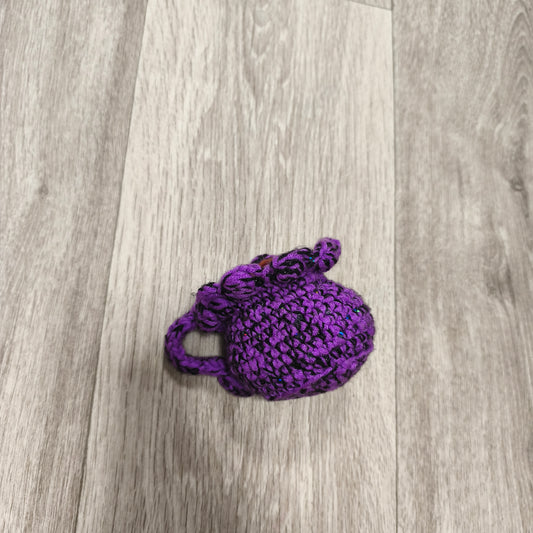 Handmade Crochet Purple Floral Teacup Ornament Figurine Sparkle Yarn Amigurumi