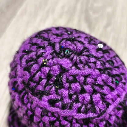Handmade Crochet Purple Floral Teacup Ornament Figurine Sparkle Yarn Amigurumi