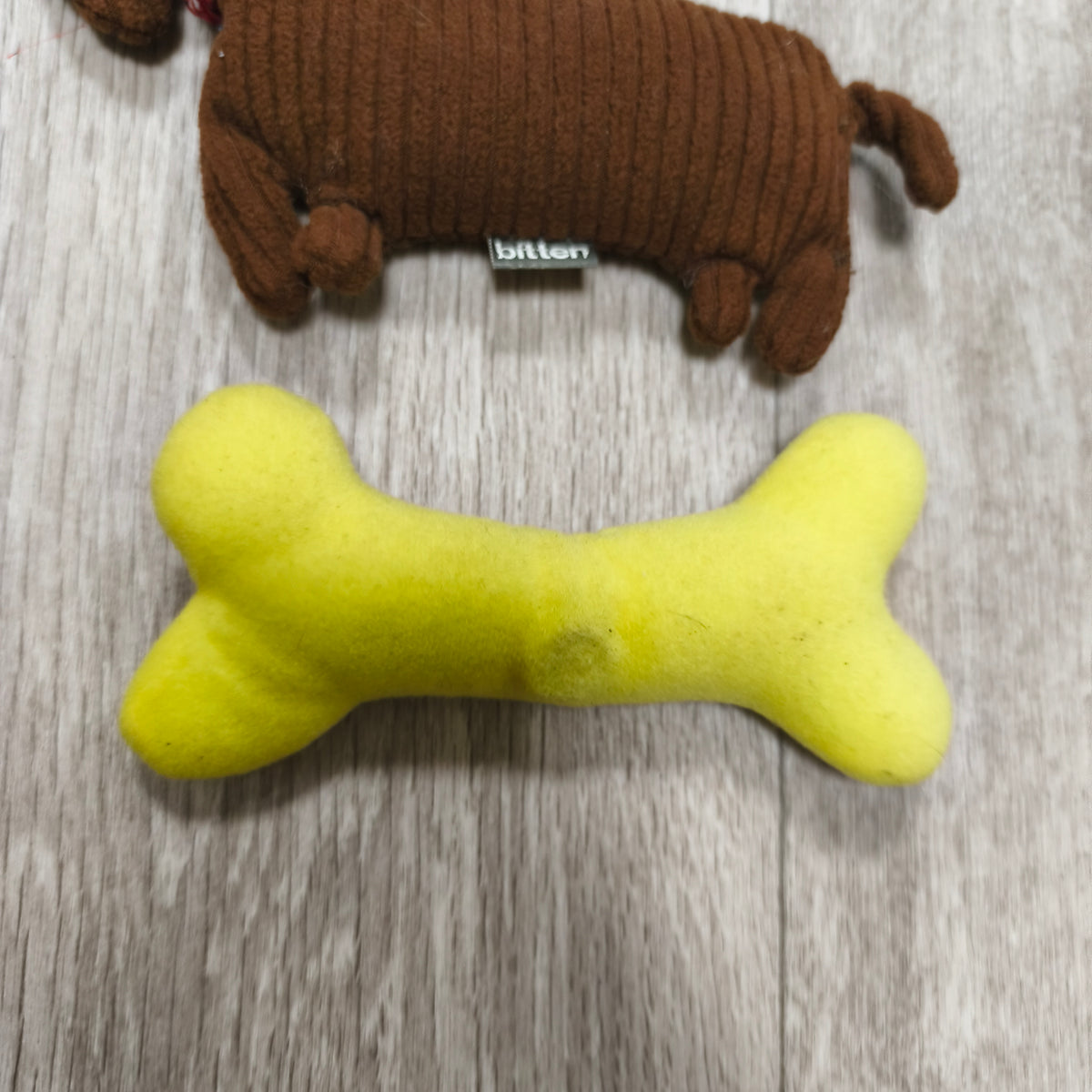 Lot 3 Baby Plush Toys Plush Dachshund Dog Squeaker Wooden Ring Rattle Yellow Bone