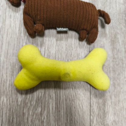 Lot 3 Baby Plush Toys Plush Dachshund Dog Squeaker Wooden Ring Rattle Yellow Bone
