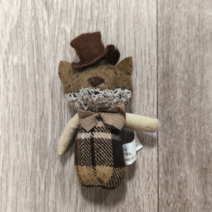 Felt Animal Plush Figurine Gentleman Cat Fox Top Hat Bow Tie Plaid Body