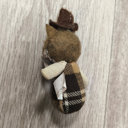 Felt Animal Plush Figurine Gentleman Cat Fox Top Hat Bow Tie Plaid Body