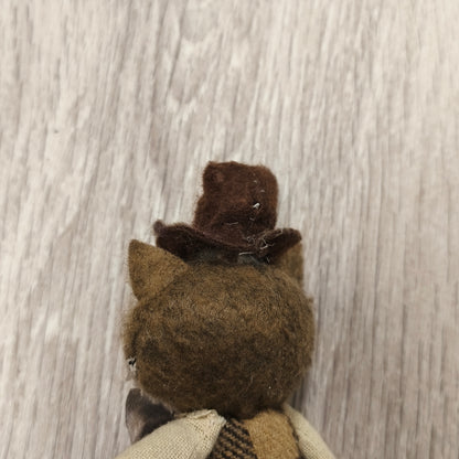 Felt Animal Plush Figurine Gentleman Cat Fox Top Hat Bow Tie Plaid Body