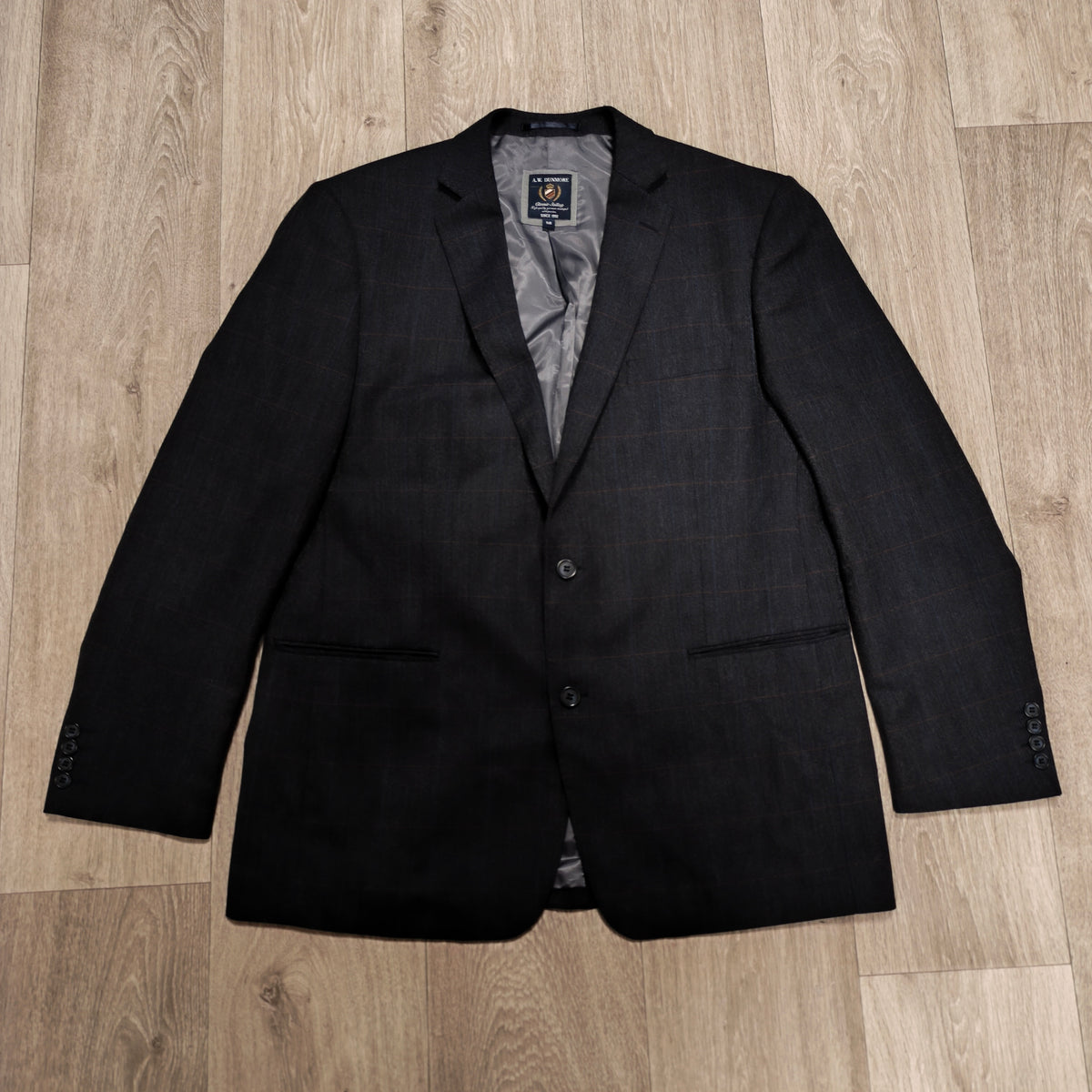 A.W. DUNMORE Mens Plaid Check Blazer Jacket Size 56 EU Charcoal Grey Sport Coat
