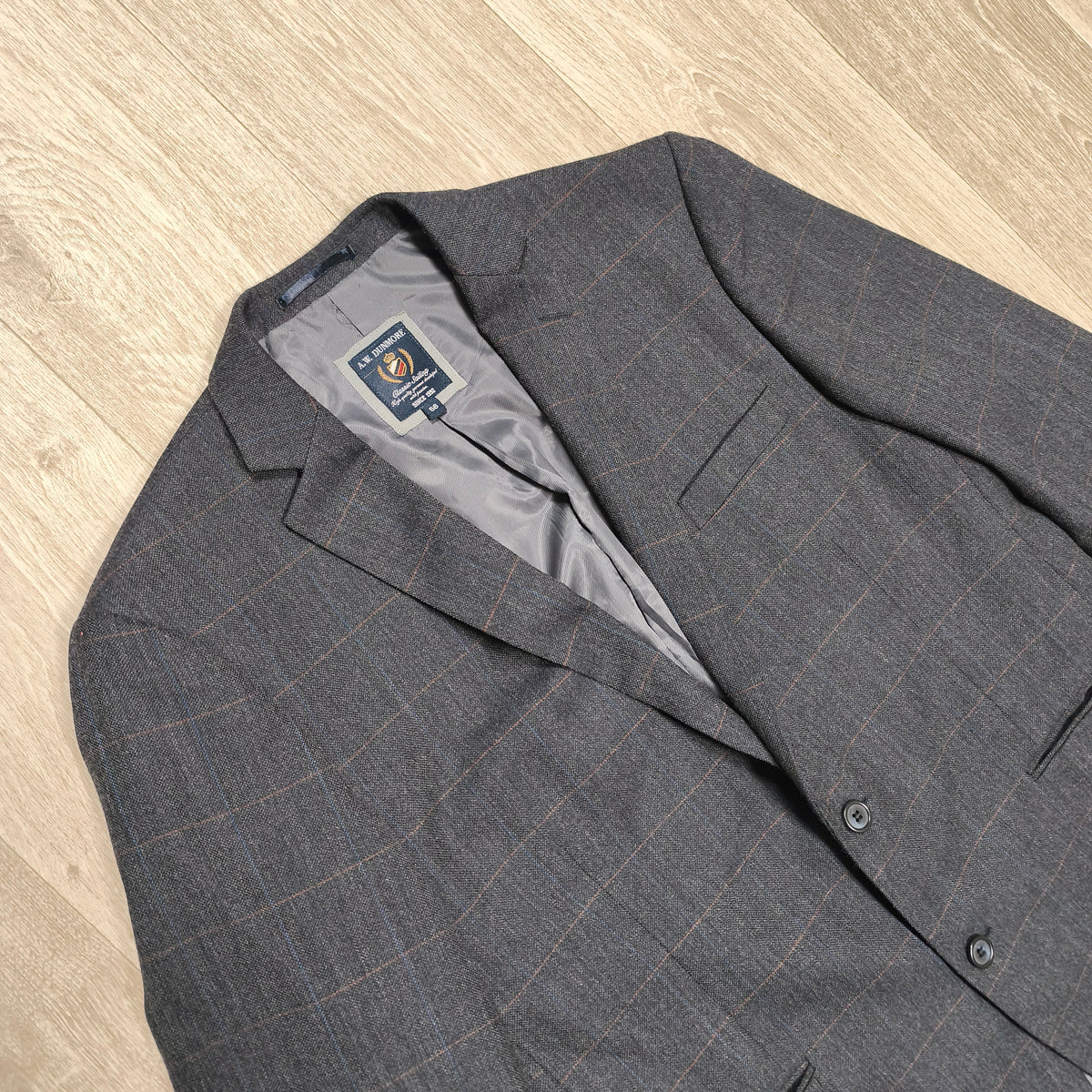 A.W. DUNMORE Mens Plaid Check Blazer Jacket Size 56 EU Charcoal Grey Sport Coat