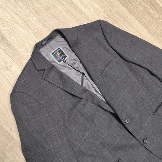 A.W. DUNMORE Mens Plaid Check Blazer Jacket Size 56 EU Charcoal Grey Sport Coat