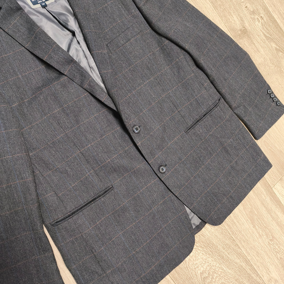 A.W. DUNMORE Mens Plaid Check Blazer Jacket Size 56 EU Charcoal Grey Sport Coat