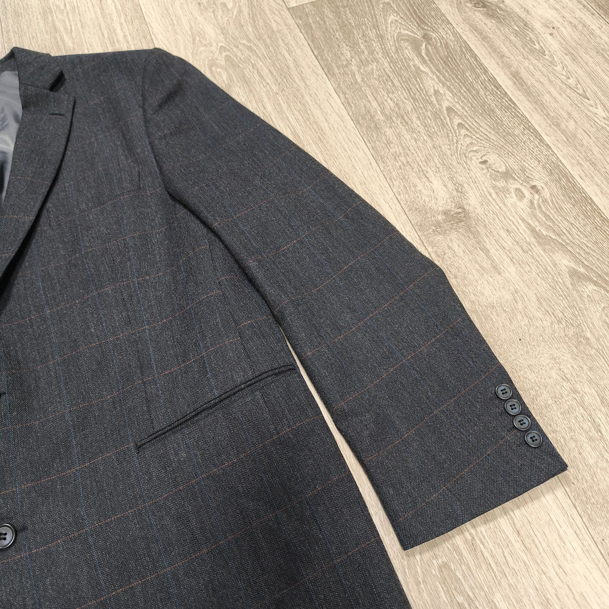 A.W. DUNMORE Mens Plaid Check Blazer Jacket Size 56 EU Charcoal Grey Sport Coat