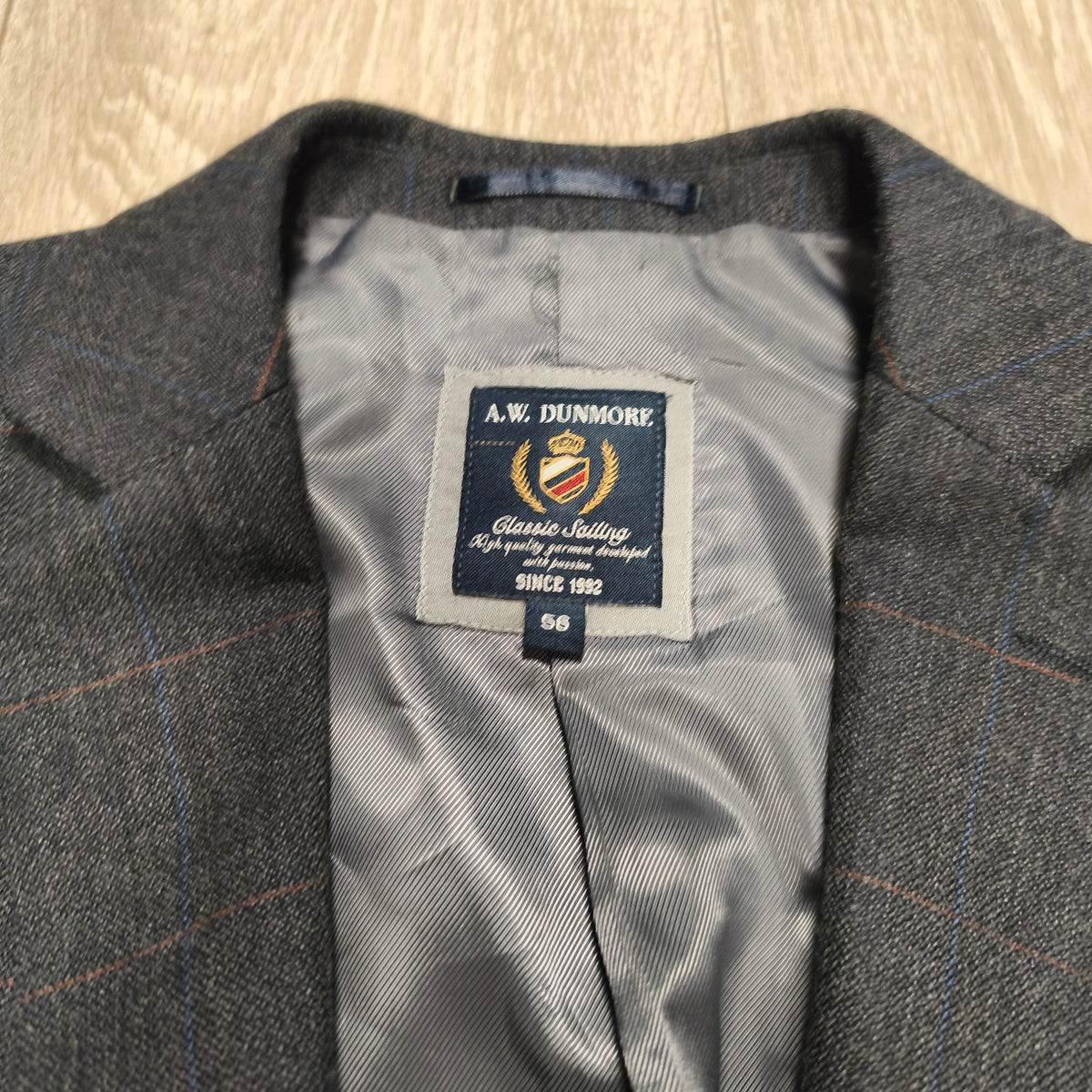 A.W. DUNMORE Mens Plaid Check Blazer Jacket Size 56 EU Charcoal Grey Sport Coat