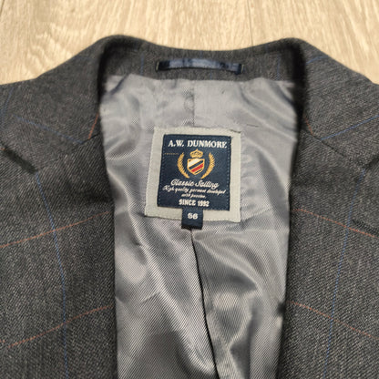 A.W. DUNMORE Mens Plaid Check Blazer Jacket Size 56 EU Charcoal Grey Sport Coat