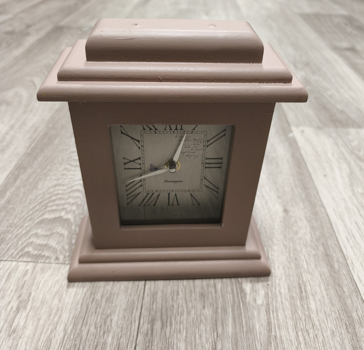 Farrington Wooden Mantel Clock Pink Roman Numerals Quartz Shabby Chic