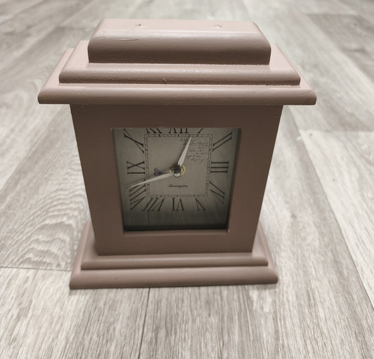 Farrington Wooden Mantel Clock Pink Roman Numerals Quartz Shabby Chic
