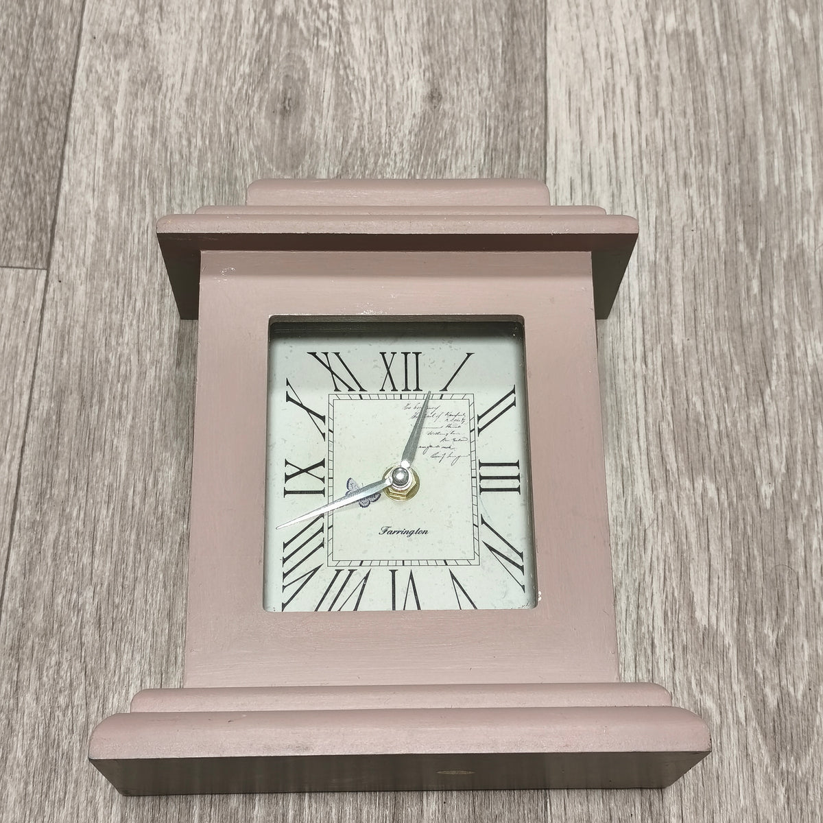 Farrington Wooden Mantel Clock Pink Roman Numerals Quartz Shabby Chic