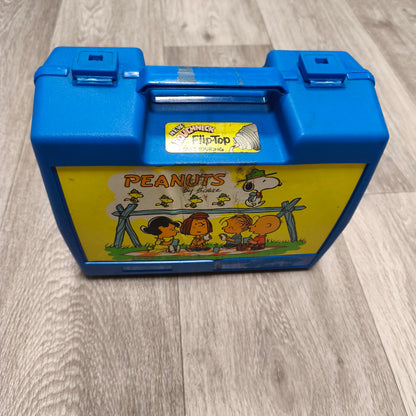 Vintage Thermos Roughneck Peanuts Snoopy Charlie Brown Blue Plastic Lunch Box
