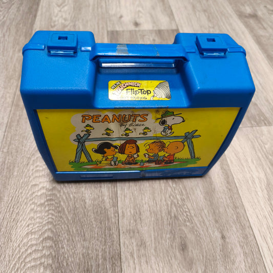 Vintage Thermos Roughneck Peanuts Snoopy Charlie Brown Blue Plastic Lunch Box