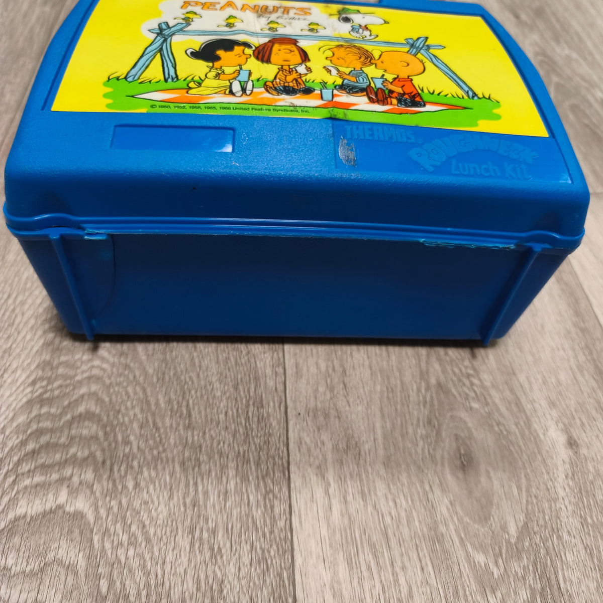Vintage Thermos Roughneck Peanuts Snoopy Charlie Brown Blue Plastic Lunch Box