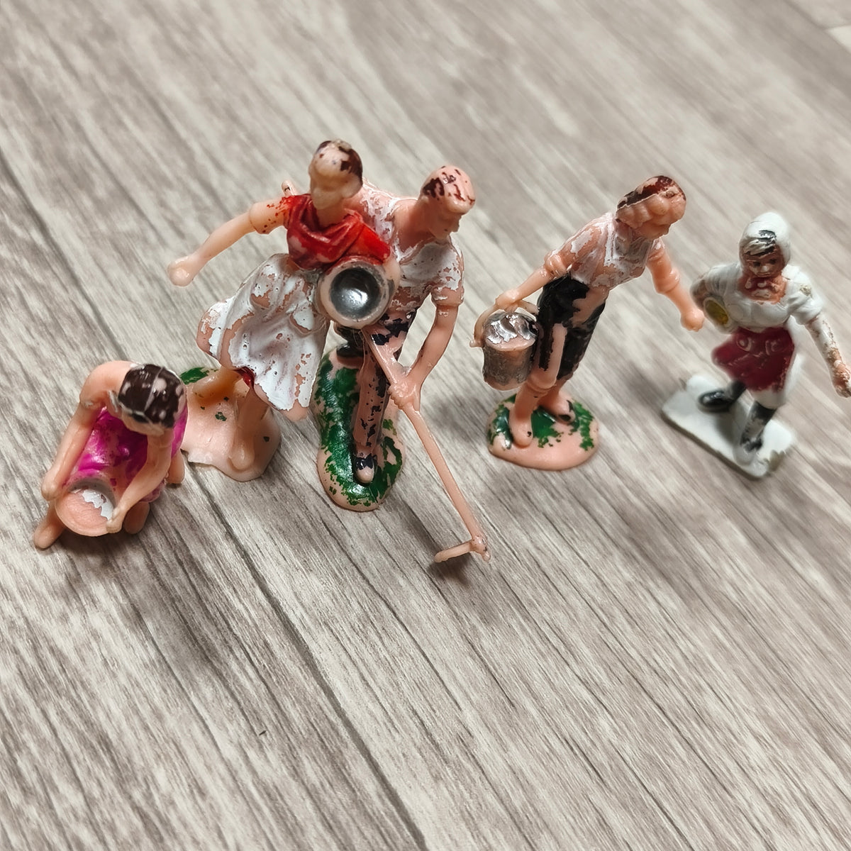 Vintage Hand Painted Plastic Miniature Figures Lot Farm Workers Village People