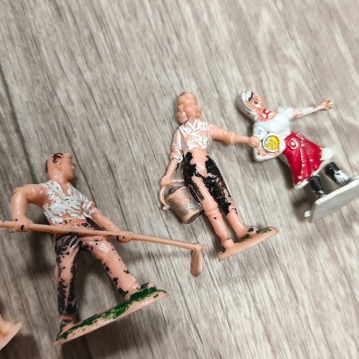 Vintage Hand Painted Plastic Miniature Figures Lot Farm Workers Village People