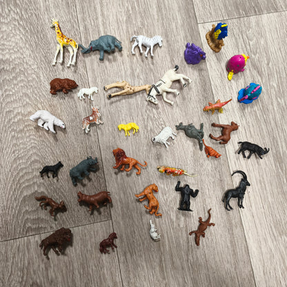 Vintage Mini Plastic Toy Animal Figurines Lot Safari Wild Zoo Farm Animals
