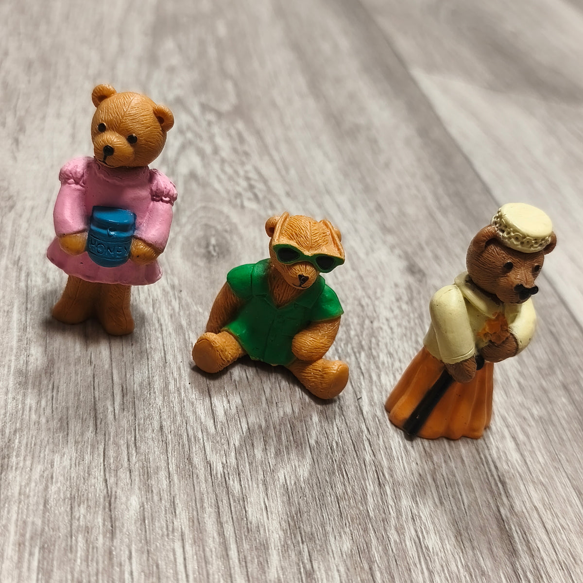 Vintage 1995 M.E.G. Miniature Teddy Bear Figurines Lot of 3 Mini Figures