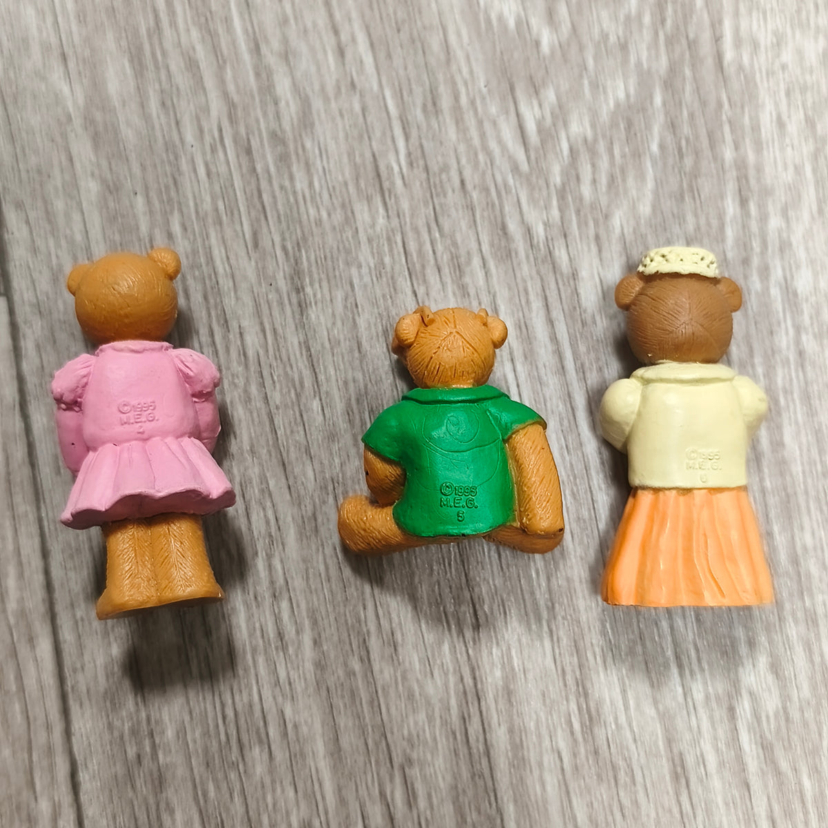 Vintage 1995 M.E.G. Miniature Teddy Bear Figurines Lot of 3 Mini Figures