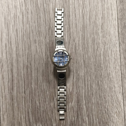 PELEX Quartz Blue Dial Stainless Steel Back Water Resistant Watch Cage Detail
