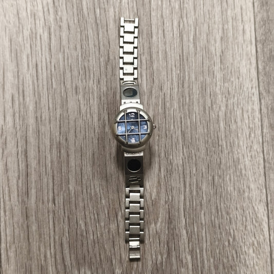 PELEX Quartz Blue Dial Stainless Steel Back Water Resistant Watch Cage Detail