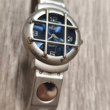 PELEX Quartz Blue Dial Stainless Steel Back Water Resistant Watch Cage Detail