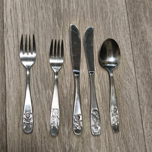 Viners Stainless Steel Korea Children Vintage Cutlery Flatware Set Teddy Bear