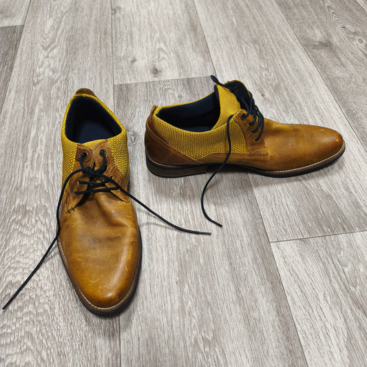 STARC Mens EU 42 Tan Yellow Leather Derby Shoes Handcrafted Oxfords Lace Up