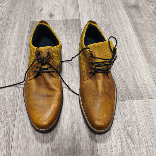 STARC Mens EU 42 Tan Yellow Leather Derby Shoes Handcrafted Oxfords Lace Up