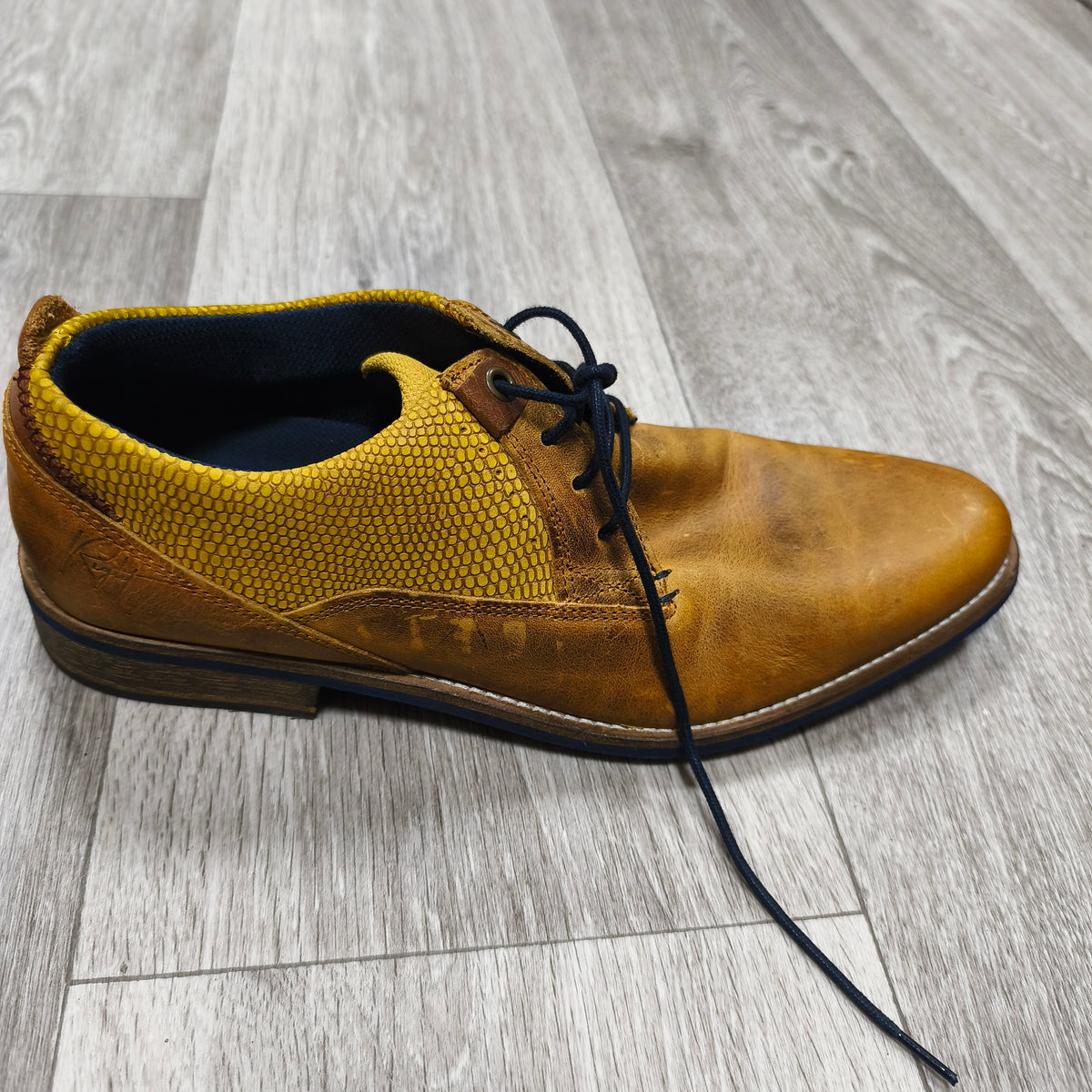 STARC Mens EU 42 Tan Yellow Leather Derby Shoes Handcrafted Oxfords Lace Up
