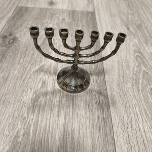 Vintage Jerusalem 2000 7 Branch Menorah Candle Holder Silver Tone Metal Judaica