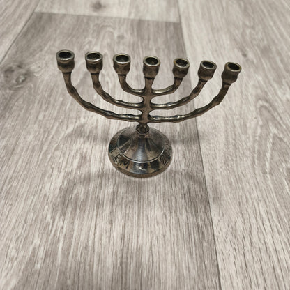 Vintage Jerusalem 2000 7 Branch Menorah Candle Holder Silver Tone Metal Judaica