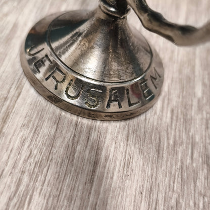 Vintage Jerusalem 2000 7 Branch Menorah Candle Holder Silver Tone Metal Judaica