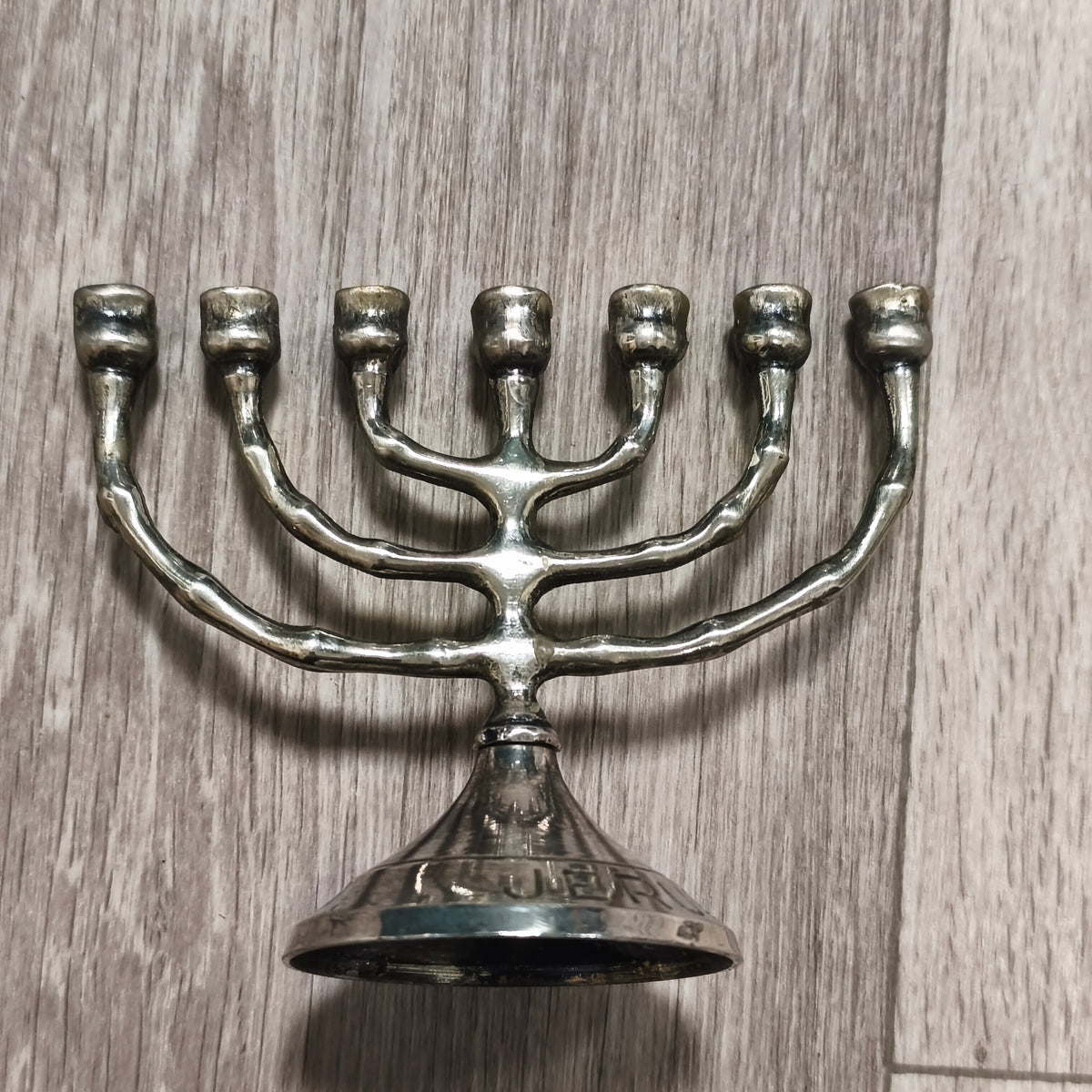Vintage Jerusalem 2000 7 Branch Menorah Candle Holder Silver Tone Metal Judaica
