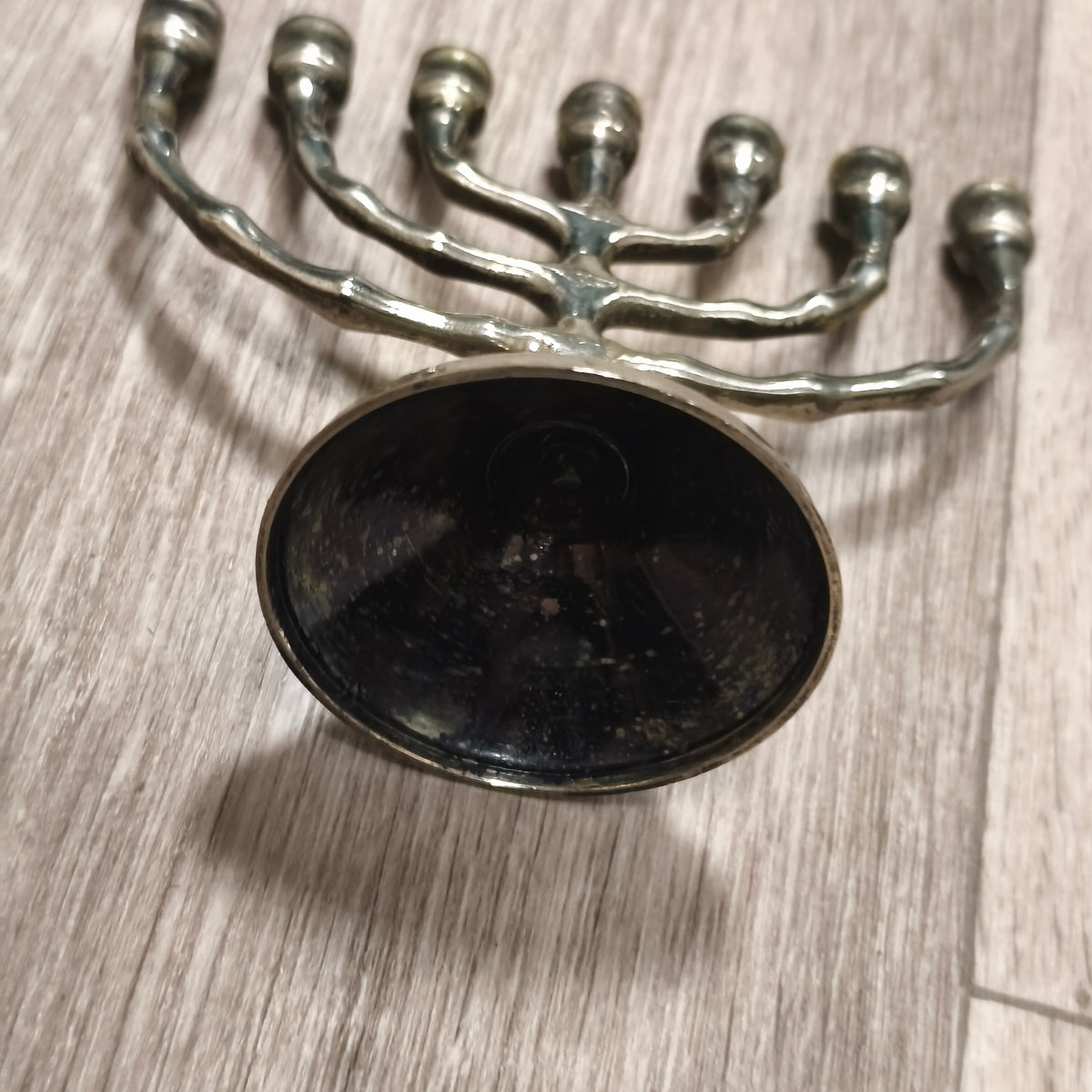 Vintage Jerusalem 2000 7 Branch Menorah Candle Holder Silver Tone Metal Judaica