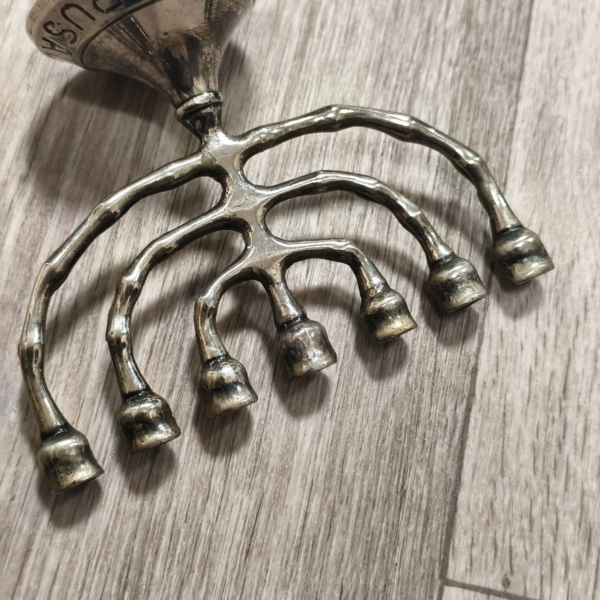 Vintage Jerusalem 2000 7 Branch Menorah Candle Holder Silver Tone Metal Judaica