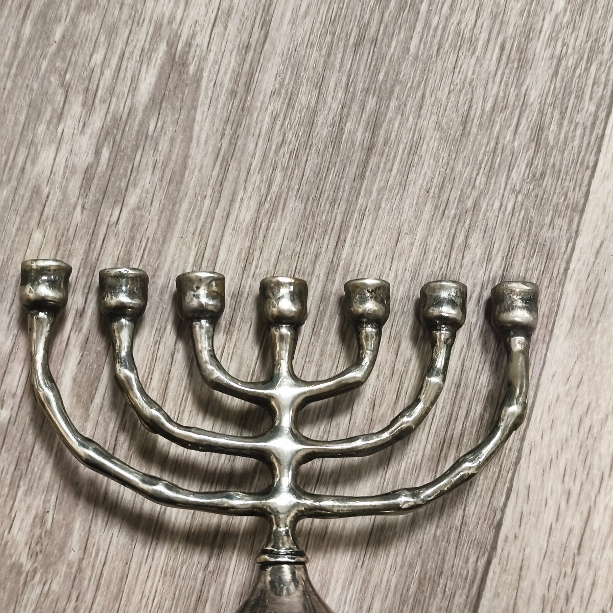 Vintage Jerusalem 2000 7 Branch Menorah Candle Holder Silver Tone Metal Judaica