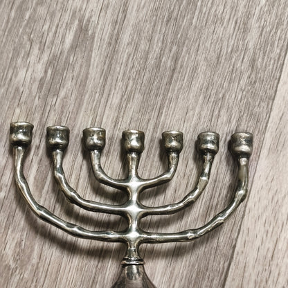 Vintage Jerusalem 2000 7 Branch Menorah Candle Holder Silver Tone Metal Judaica