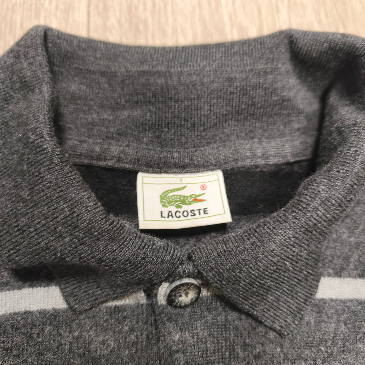 Vintage Lacoste Wool Striped Long Sleeve Polo Sweater Gray Black Size 7
