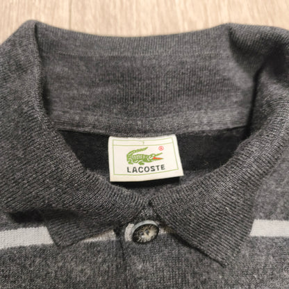 Vintage Lacoste Wool Striped Long Sleeve Polo Sweater Gray Black Size 7