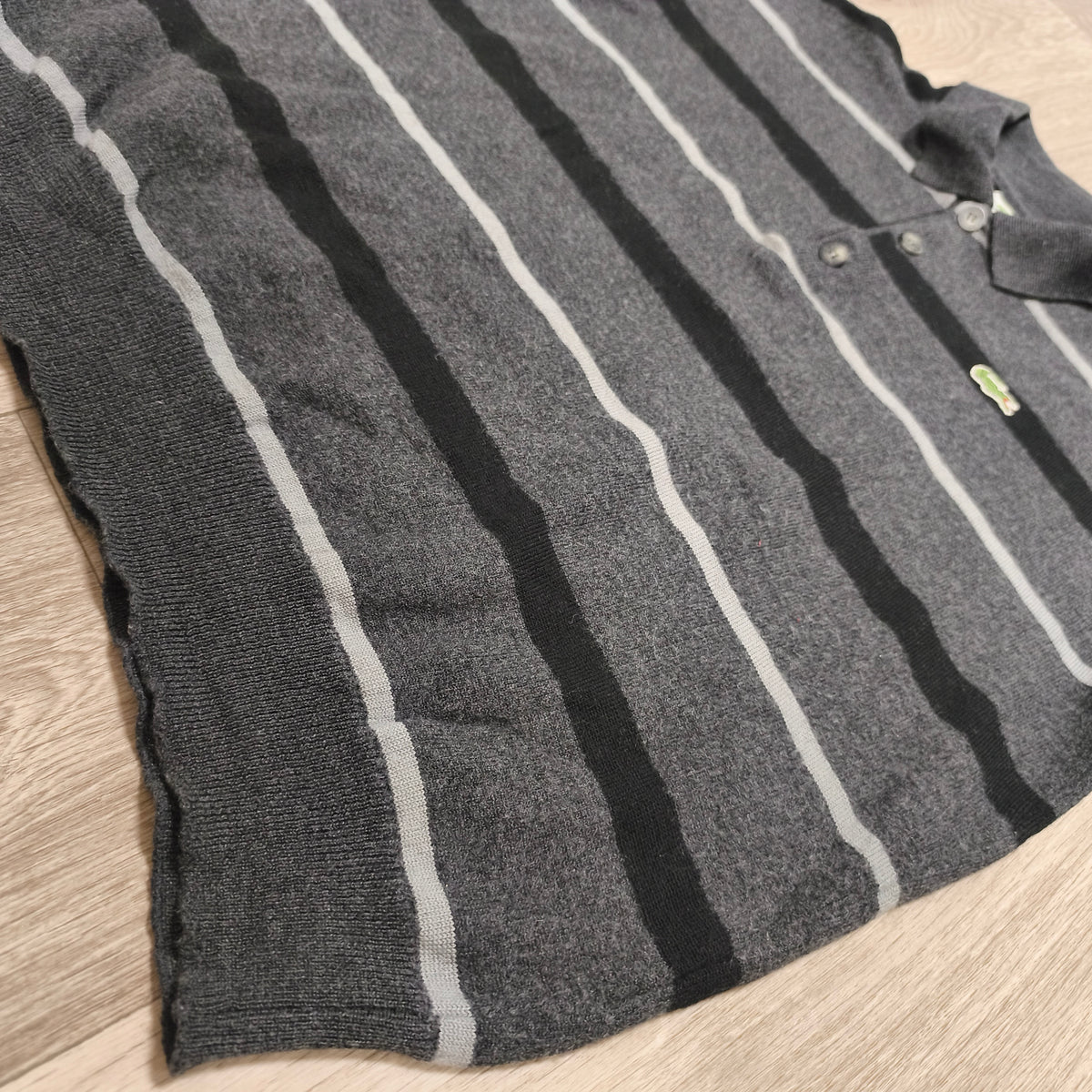 Vintage Lacoste Wool Striped Long Sleeve Polo Sweater Gray Black Size 7