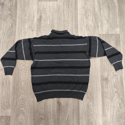 Vintage Lacoste Wool Striped Long Sleeve Polo Sweater Gray Black Size 7
