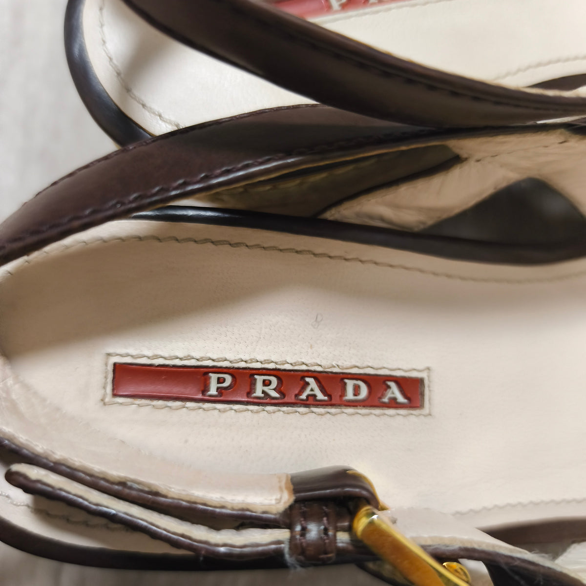 Prada Brown Leather Cork Wedge Espadrille Sandals Ankle Strap Heels Size 39.5