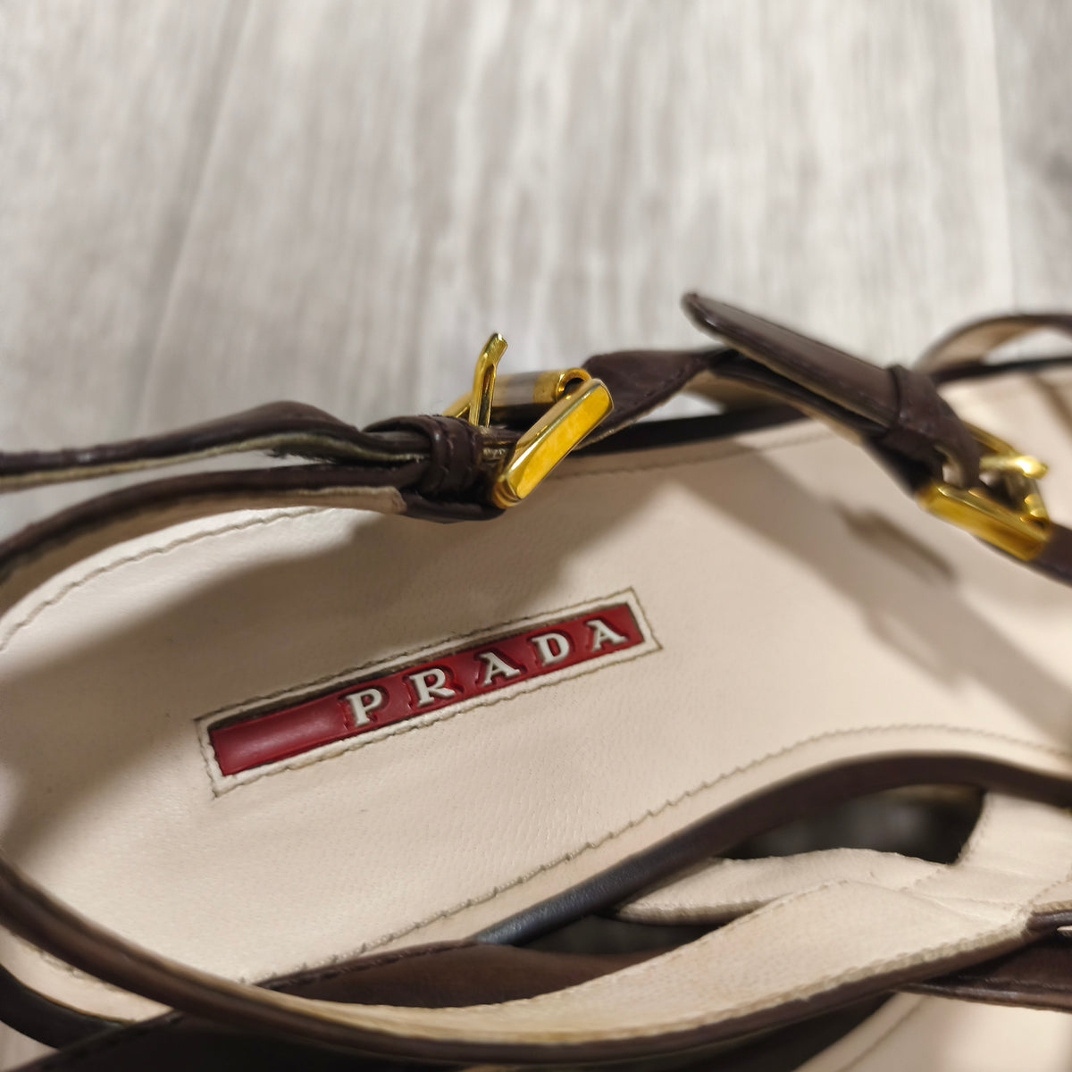 Prada Brown Leather Cork Wedge Espadrille Sandals Ankle Strap Heels Size 39.5
