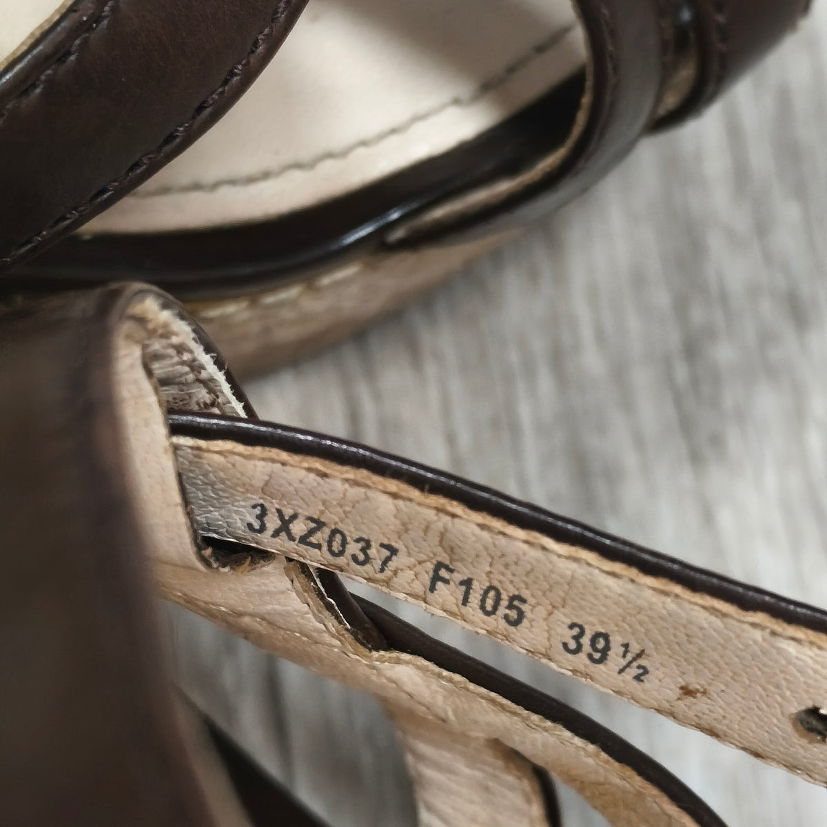 Prada Brown Leather Cork Wedge Espadrille Sandals Ankle Strap Heels Size 39.5